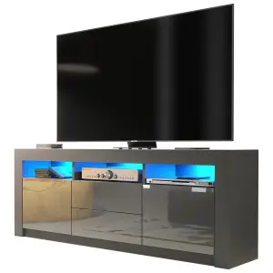 TV Unit 160cm Sideboard Cabinet Cupboard TV Stand Living Room High Gloss Doors - Dark Grey