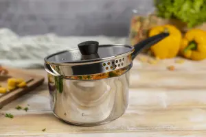 Kuhn Rikon Classic Plus Stainless Steel Induction Safe Saucepan with Draining Lid, 18cm/2.7L