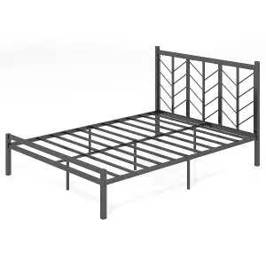 COSTWAY Metal Platform Bed w/ Branch-shaped Headboard Bed Frame King Size