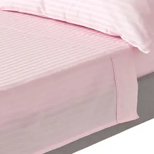 Homescapes Pink Egyptian Cotton Satin Stripe Flat Sheet 330 TC, Super King