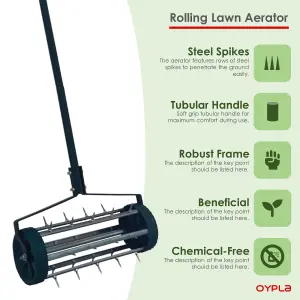 Oypla Heavy Duty Hand Held Push Along Garden Lawn Aerator - c/w Spikes