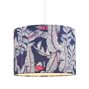 Deep Purple Palm Tree Themed Cotton Lamp Shade with White Satin Inner Lining