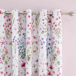 Dunelm Watercoloured Floral Blackout Eyelet Curtains, Floral, Size: W 167cm (66") X D 228cm (90"), Pink, Polycotton