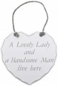 Hanging Wooden Heart Shaped Plaque Decoration Home Message A Lovely Lady And A Handsome Man Live Here