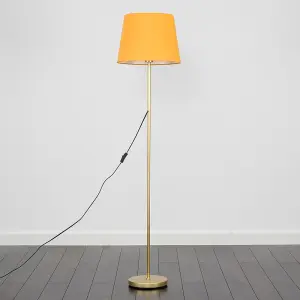 ValueLights Modern Standard Floor Lamp In Gold Metal Finish With Mustard Tapered Shade