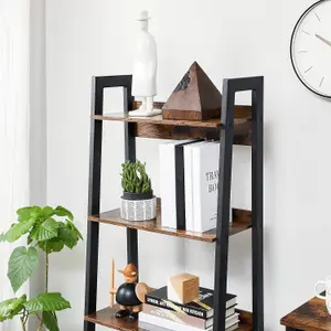 VASAGLE Slim Ladder Shelf, 4-Tier Vertical Bookcase, Shelving Unit, Stylish Storage Unit for Home Office, Rustic Brown & Ink Black