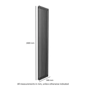 Nes Home 1800 X 380 mm Double Column Matte Black Radiator