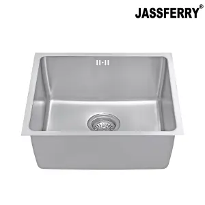 JASSFERRY Undermount Stainless Steel Kitchen Sink 1 Single Deep Square Bowl, 490 x 440 mm