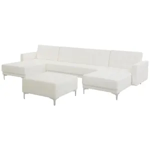 U-Shaped Sofa with Ottoman ABERDEEN White Faux Leather Symmetrical