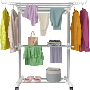 3 Tiers Foldable Stainless Steel Clothes Airer Drying Rack for Indoor Outdoor-White