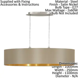 Pendant Ceiling Light Colour Satin Nickel Shade Taupe Gold Fabric Bulb E27 2x60W