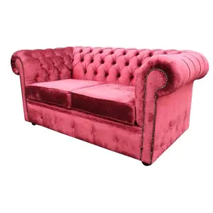 Chesterfield 2 Seater Sofa Settee Modena Pillarbox Red Velvet In Classic Style