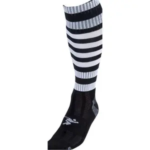 ADULT Size 7-11 Hooped Stripe Football Socks - BLACK/WHITE - Contoured Ankle