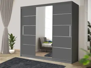 Stylish Bedroom Sliding Wardrobe - Storage Space & Sleek Design comes in Width 100cm/120cm/150cm/180cm/203cm/250cm (Grey, 250cm)