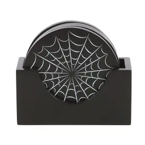 Something Different Spider Web Coaster Set (Pack of 4) Black/White (One Size)