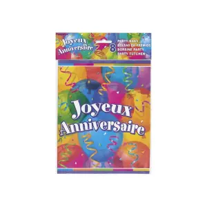 Joyeux Anniversaire Balloons Party Bags (Pack of 8) Multicoloured (One Size)