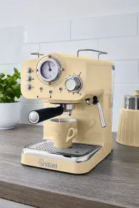 Swan Retro Pump Espresso Coffee Machine, Cream, 15 Bars of Pressure, Milk Frother, 1.2L Tank, SK22110CN