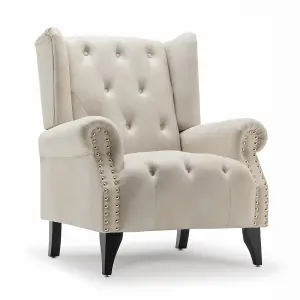 Faux Leather Suede Cream Sandringham Accent Wingback Chair