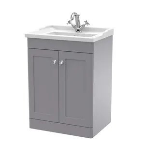 Classique 620mm Double Bathroom Vanity with Drop In Vitreous China Basin Satin Gray