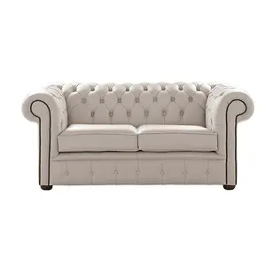 Chesterfield 2 Seater Shelly Rice Mink Leather Sofa Settee Bespoke In Classic Style