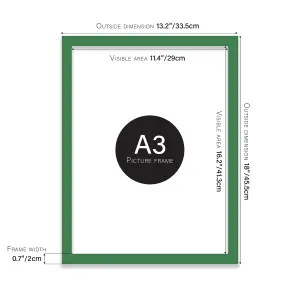 A3 Green Picture Frame Fits A3 (29.7 x 42cm - 11.7 x 16.5in) Poster, Photo, Artwork, or Print.