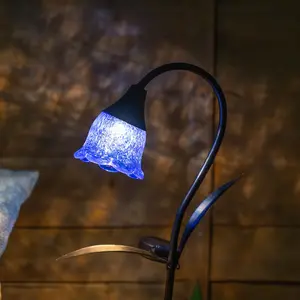 ValueLights Large Solar Powered Outdoor Garden Blue Tulip Lantern Spike Light Floral Stake Light