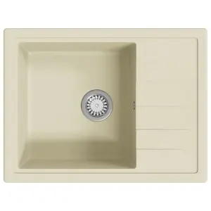 Berkfield Kitchen Sink with Overflow Hole Oval Beige Granite