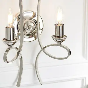 Luminosa Penn 2 Light Indoor Twin Candle Wall Light Polished Nickel Plate, E14