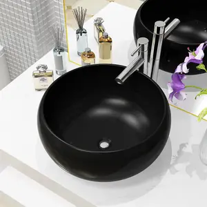 Berkfield Basin Ceramic Round Black 40x15 cm