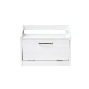 Minack Wooden Bread Bin in White - Freestanding Worktop Storage Box with Shelf