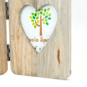 Nicola Spring Rustic Hearts Folding 2 Photo Frame - Wooden Portrait Table Standing Picture Display - 4 x 6"