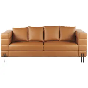 3 Seater Faux Leather Sofa Brown GRANNA