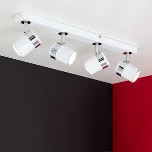 ValueLights Rosie Modern 4 Way Gloss White Straight Bar Ceiling Spotlight