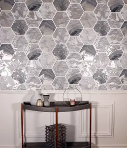 Arthouse Marbled Hex Charcoal/Rose Gold Wallpaper