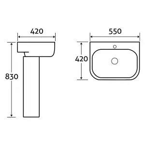 Danby Bathroom Ceramic Basin & Full Pedestal with One Tap Hole and Overflow