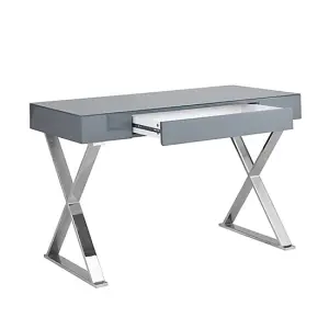 Carlo High Gloss Computer Desk In White With Chrome Legs