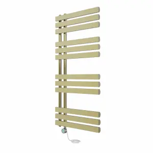 Rinse Bathrooms Designer Electric Thermostatic Heated Towel Rail D Shape Bathroom Radiator Warmer 1200x600mm Brushed Brass