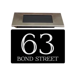 Personalised Aluminium House Plaque with Solar Light Customised with Your House Number and Street Name 160 x 280mm Black