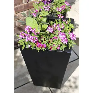 Primrose Tall Flared Square Fibreglass Outdoor Garden Planter in Matt Black 60cm