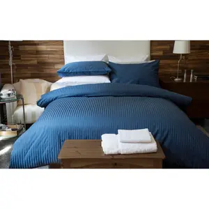 Plain Dye 540 TC Egyptian-Quality Cotton Satin Striped Duvet Cover Set with Pillowcases Navy / Super King Duvet Cover + 2 Standard Pillowcases