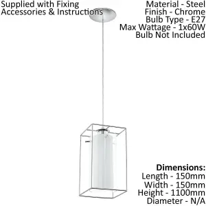 Pendant Ceiling Light Chrome Plated Shade Clear White Glass Satin Glass Bulb E27 1x60W