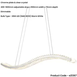 Hanging Ceiling Pendant Light - Chrome Plate & Clear Crystal - 28W LED (Smd 2835) Warm White