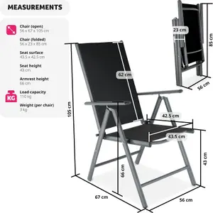 Garden Chairs Set of 8 - foldable, aluminium, 7-position adjustable backrest - anthracite