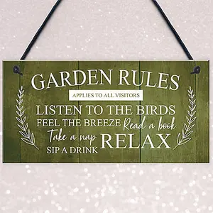 Red Ocean Garden Rules Sign Hanging Wall Shed Summer House Sign Rustic Home Decor Plaque