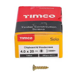 TIMCO Solo Countersunk Gold Woodscrews - 4.0 x 20 (200pcs)