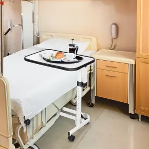 Costway Mobile Overbed Table Height Adjustable Hospital Laptop Table w/ Tilting Top