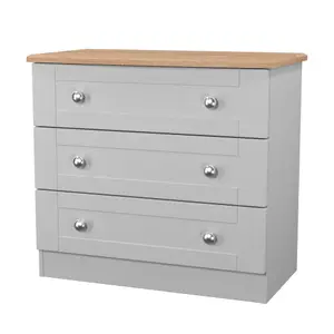 Sussex Ready assembled Grey & oak 3 Drawer Chest (H)692mm (W)765mm (D)415mm