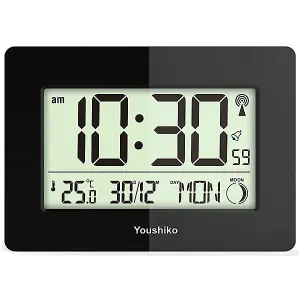 Radio Controlled LCD Wall Mountable and Desk Clock ( Black  )