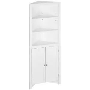 kleankin Corner Bathroom Cabinet, Double Doors and Adjustable Shelves, White