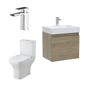 Nuie Merit Cloakroom Set Wall Hung Vanity Unit 500mm Basin Tap WC Natural Oak